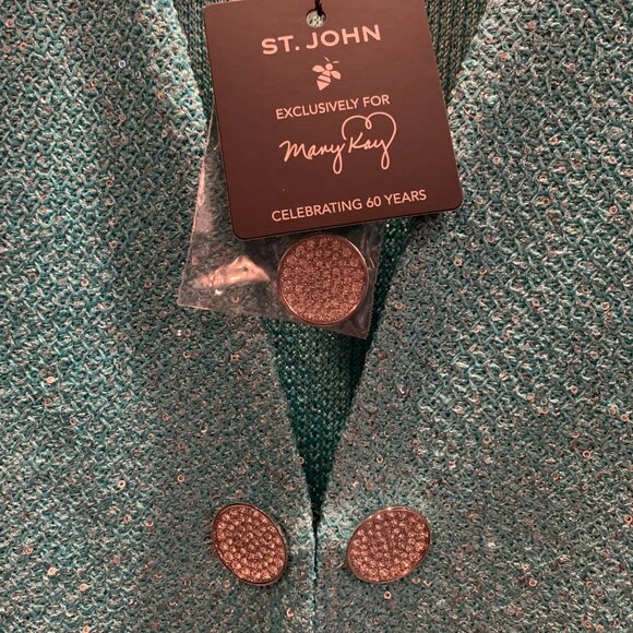 St. John Knit Size 10 Mint Blue Bling Jacket - Picture 2 of 2
